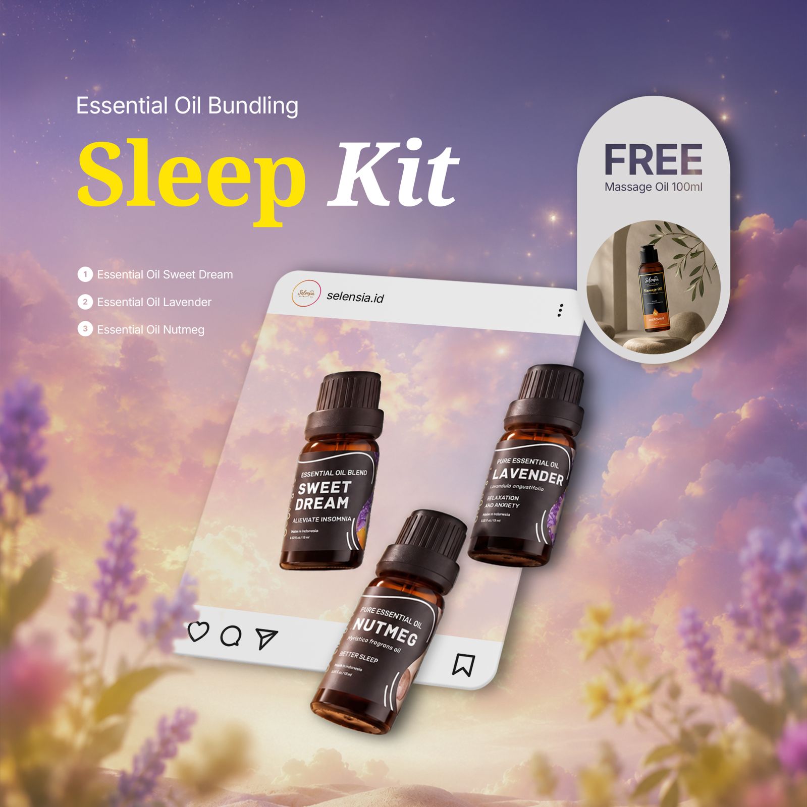 Selensia Bundling 3 Sleep Kit Essential Oil + 1 Free Massage Oil Kervilain